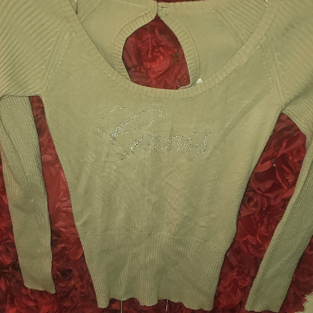 Guess Women's Beige Knit Sweater with Cut-Out In Back Size Medium